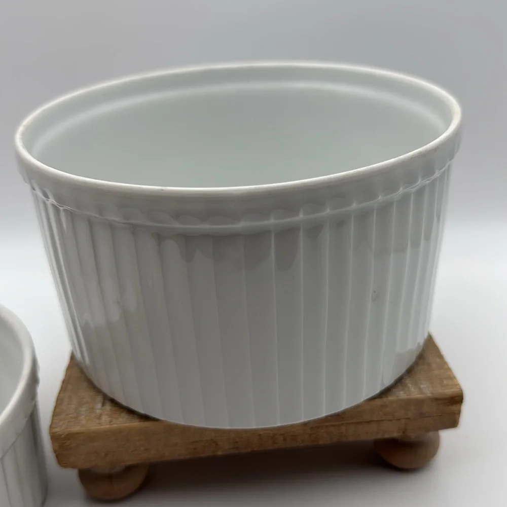 Pillivuyt Pleated White Ribbed Porcelain Souffles‎ Lot of 2